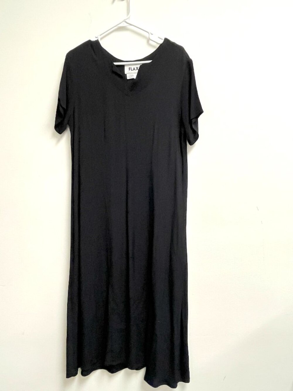 Flax black rayon short sleeve midi dress S
